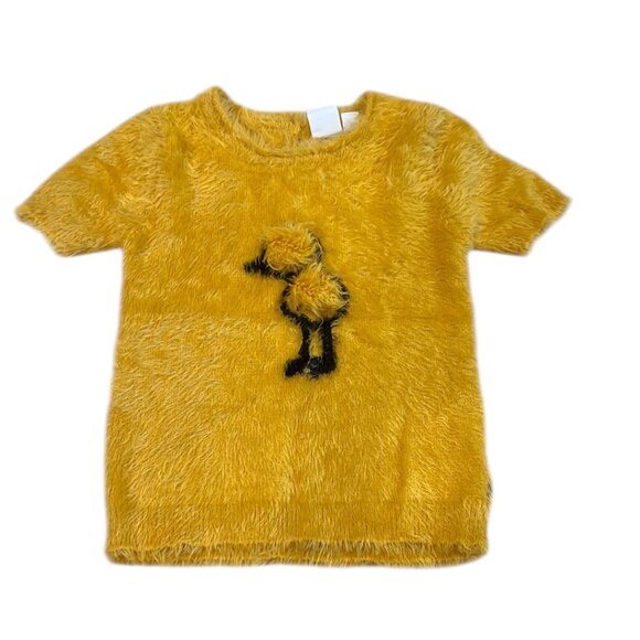 Deux par Deux Yellow and Black Short Sleeve Fuzzy Shirt, Size 6 - Picture 1 of 5